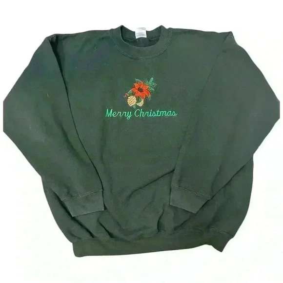 Vintage Christmas Poinsettia Merry Christmas “Ugly” Holidayy Sweatshirt, size XL - Picture 1 of 5